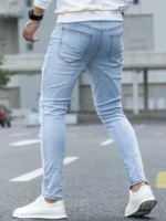 Men's Light Wash Ripped Frayed Skinny Jeans