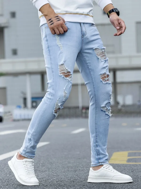 Men's Light Wash Ripped Frayed Skinny Jeans