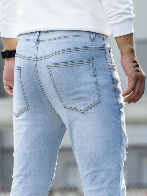 Men's Light Wash Ripped Frayed Skinny Jeans