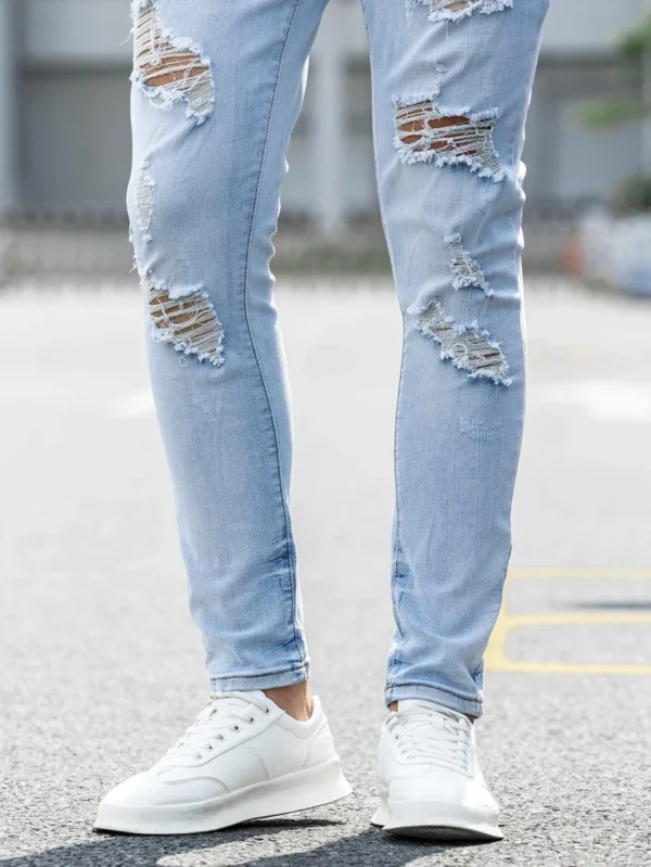 Men's Light Wash Ripped Frayed Skinny Jeans