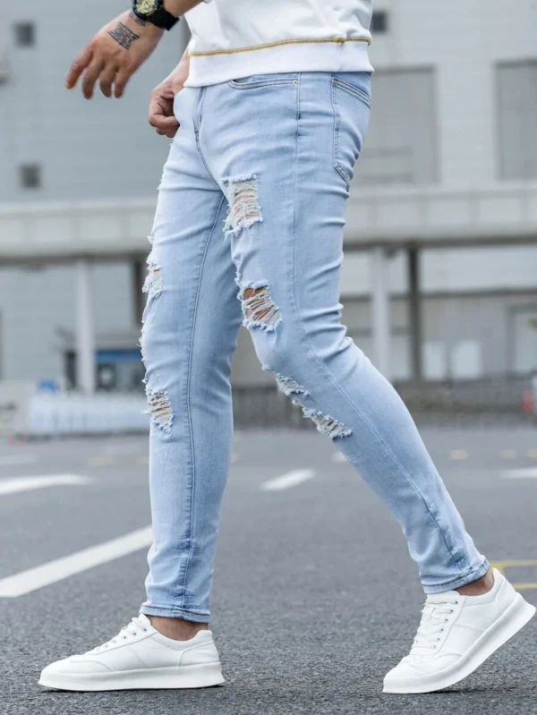 Men's Light Wash Ripped Frayed Skinny Jeans