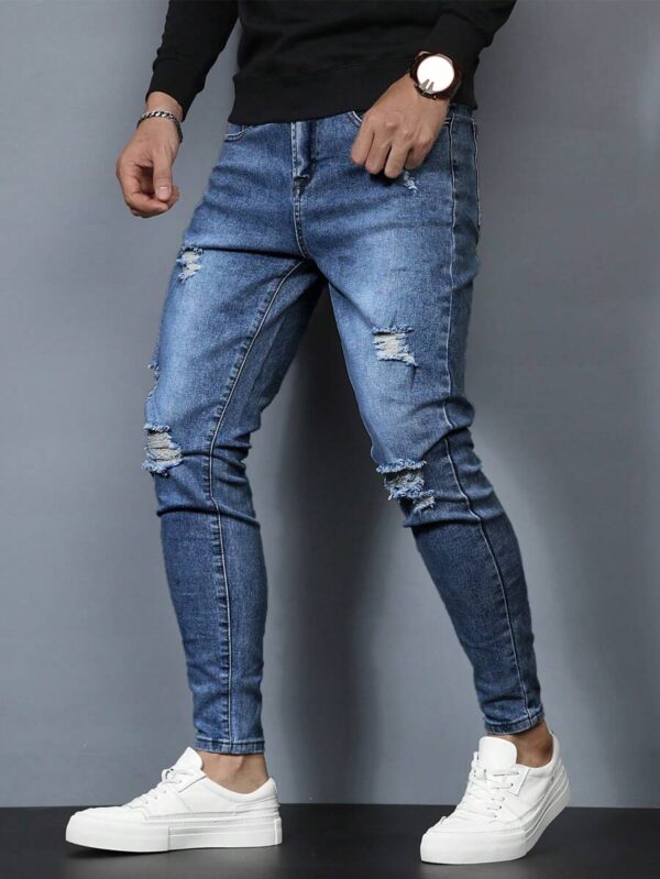 Men's Skinny Distressed Jeans - Stretch Casual Slim Fit Pants