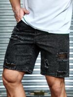 Men's Grey Loose Fit Plain Denim Jorts