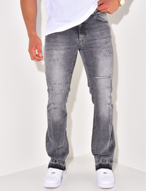 Men's Gray Distressed Slim Straight-Leg Jeans